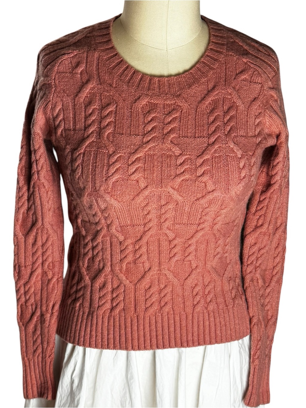 Ann Taylor Womens S Coral Alpaca Wool Cable Knit Sweater Long Sleeve Soft
